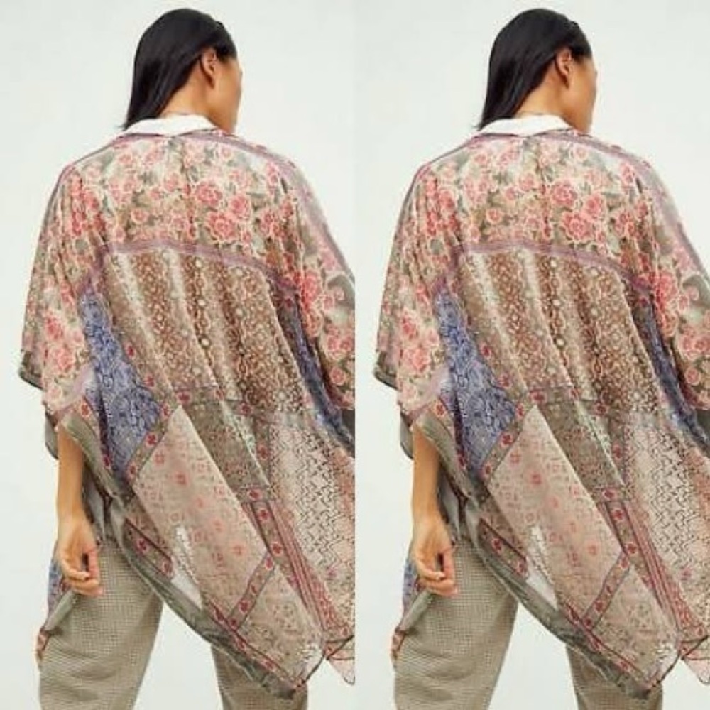 Free People Beguiled Patchwork Velvet Burnout Kimono Duster OS - Picture 3 of 6